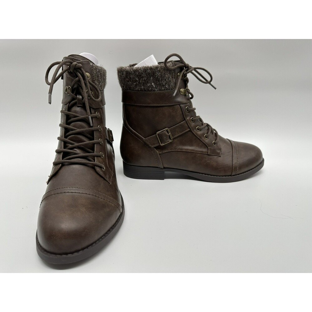 Torrid Sz 13 Wide Men's Brown PU Leather Lace Up Zip Sweater Hiker Combat Boots